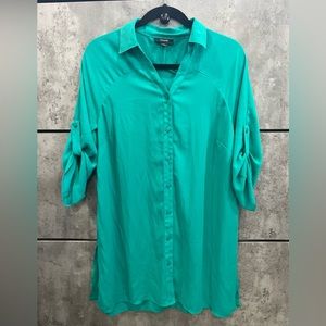 Alfani. Size Small. Blue-Green. Long-sleeve blouse.